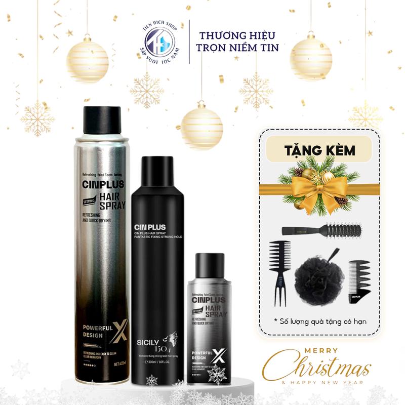  Gôm Keo xịt tóc tạo kiểu SICILY CIN PLUS giữ nếp tạo kiểu nam nữ 300ml chính hãng CINPLUS + Tặng bộ lược belle 10 món lược chaoba lược texture bông tắm than tre 
