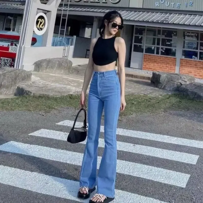 Celana Cutbray Jeans Wanita Import Strech High Panjang Keren Vintage Waist Melar Hitam - Size 27-42 Putih Dark 0
