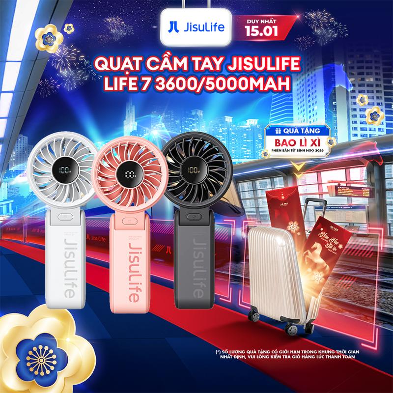 Quạt cầm tay mini Jisulife Life 7 ABS 5 cấp độ gió 3600mAh 5000mAh - Sử dụng liên tục 12h - Chính hãng - Bảo Hành 12 tháng