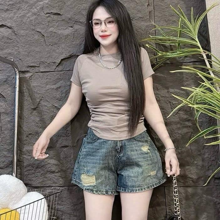  | A337| - áo thun nữ babytee from ôm body dươi 56kg     Cổ tròn nhúng eo 2 bên  borrip co giãn  Cổ Tròn Women Top Nhun aothun  thaibd thông thường áo vàng cổ thuyền áo polo 