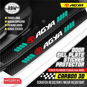 9Pcs Stiker Pelindung Pijakan Mobil Toyota Agya Door Sill Plate Sticker Bahan Max Decal Carbon 3D Kuat Tahan Lama Trendy dan Sporty