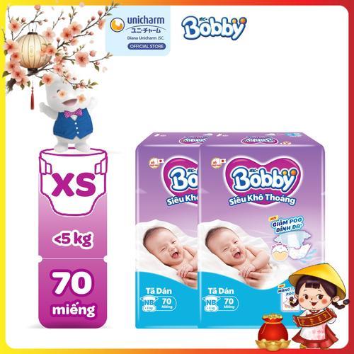   COMBO 2  Bobby Tã bỉm dán XS70 Siêu khô thoáng lõi nén cotton soft cho bé sơ sinh  bao bì ngẫu nhiên  