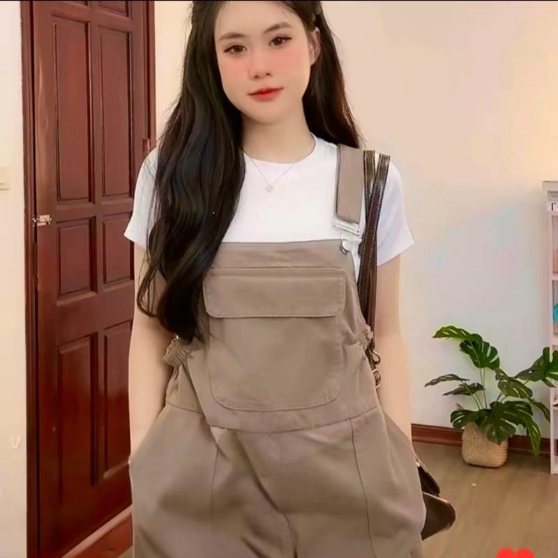 Sét yếm đùi kaki jean cá tính mix áo thun zip co giãn mặc trẻ trung cho nữ by Tlan