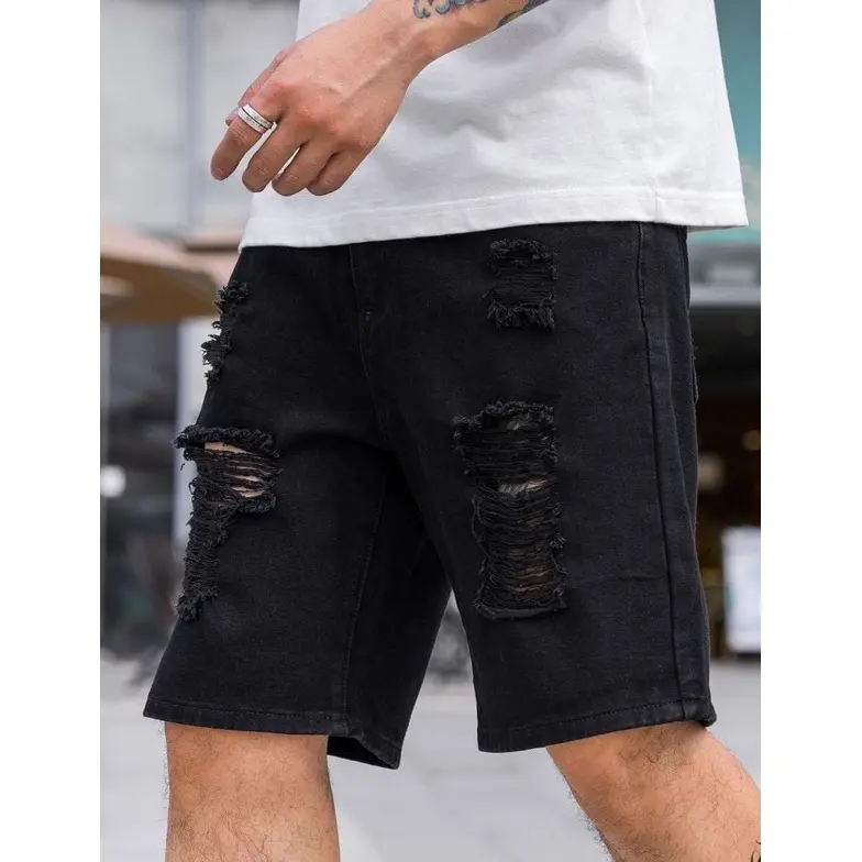 Celana Jeans Pendek Sobek Pria Nyaman Dewasa Distro Size 27-38 - PS Biru Hitam
