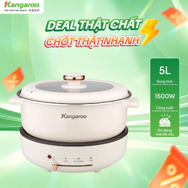 KG50EH1 | Nồi lẩu điện Kangaroo dung tích 5Lit-công suất 1500W, lòng nồi chống dính, đa chức năng nấu