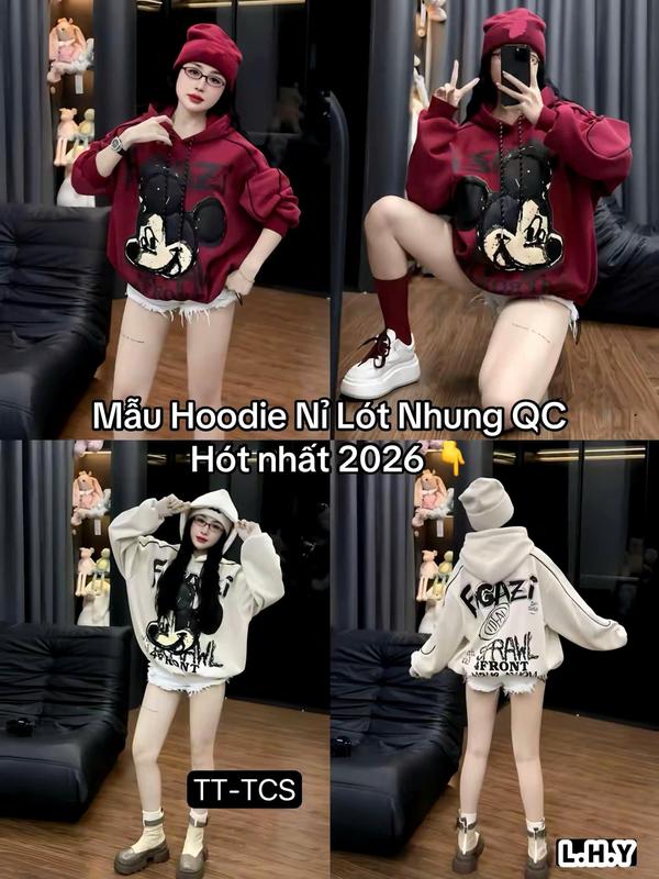 Hàng Sẵn - Nỉ Lông Cáo Áo Hoodie Nỉ Lót Nhung In mặt Hình mieckey Cute from boxy Nam Nữ Unisex Top N55