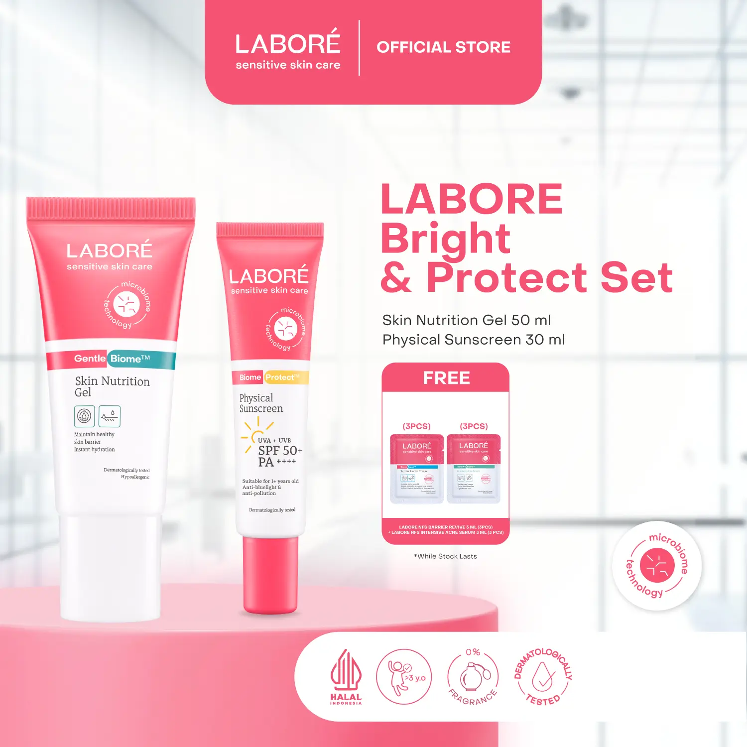 B2G8 [Best Sunscreen by US Dermatologist] Labore Bright & Protect Set - (Skin Nutrition Gel 50ml, Physical Sunscreen 30ml, Acne & Oil Physical Sunscreen 40ml )