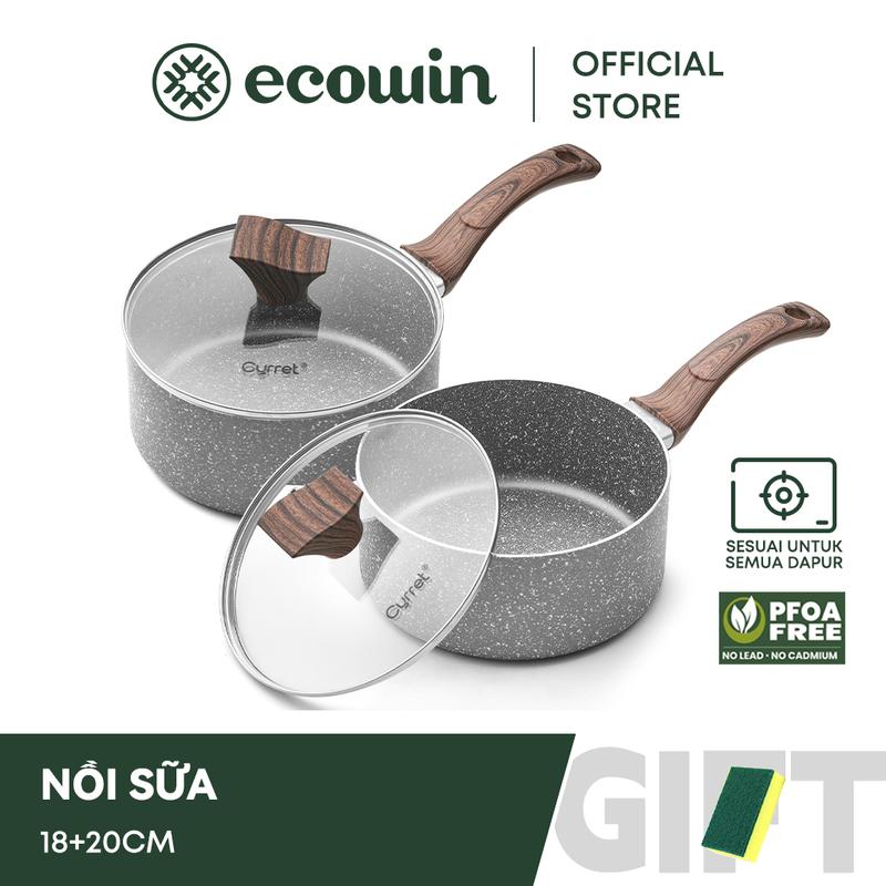 Chảo sữa chống dính phủ đá y tế Ecowin 18cm/20cm có nắp phù hợp với mọi bếp