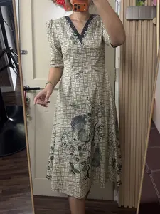 ALTHREE Clothing - MAUDY Dress Motif Batik Cream Katun Stretch Wanita Casual