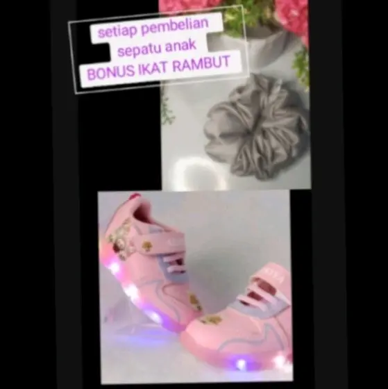 sepatu anak  SNAEKER  perempuan LED LABUBU  bonus ikat rambut pantofel 0