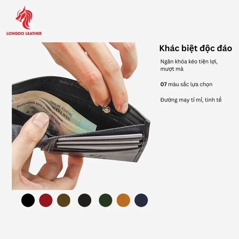 B11 - Bóp da nam da bò thật màu xanh lá, ví ngang gập đôi thương hiệu Longdo Leather - Bảo hành 5 năm 5