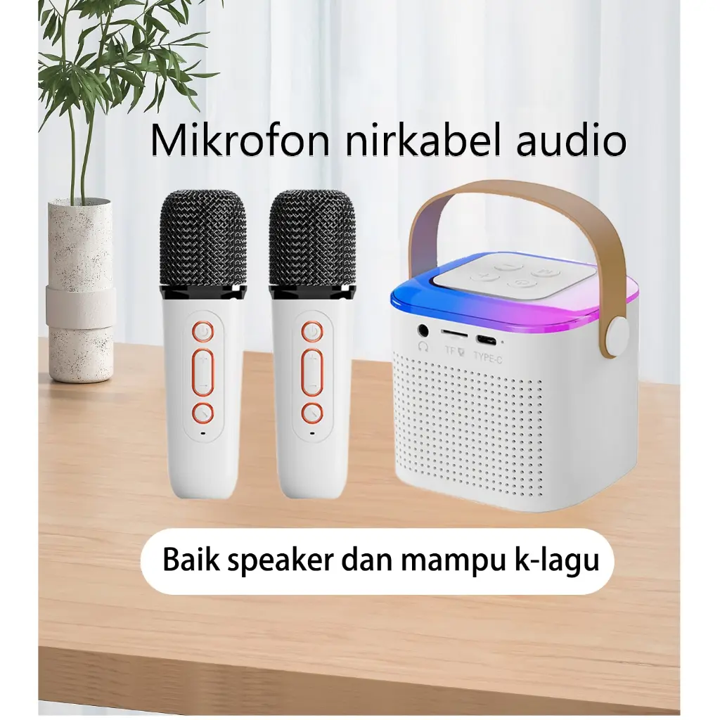 🍀🍀 [COD] 2 Mic Speaker Bluetooth Karaoke Mini Portabel Microphone Speaker Set Full Bass RGB Stereo Wireless Portable Speaker MP3 KTV Rumah Mini Dilengk