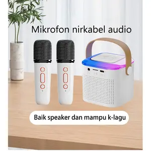 🍀🍀 [COD] 2 Mic Speaker Bluetooth Karaoke Mini Portabel Microphone Speaker Set Full Bass RGB Stereo Wireless Portable Speaker MP3 KTV Rumah Mini Dilengk