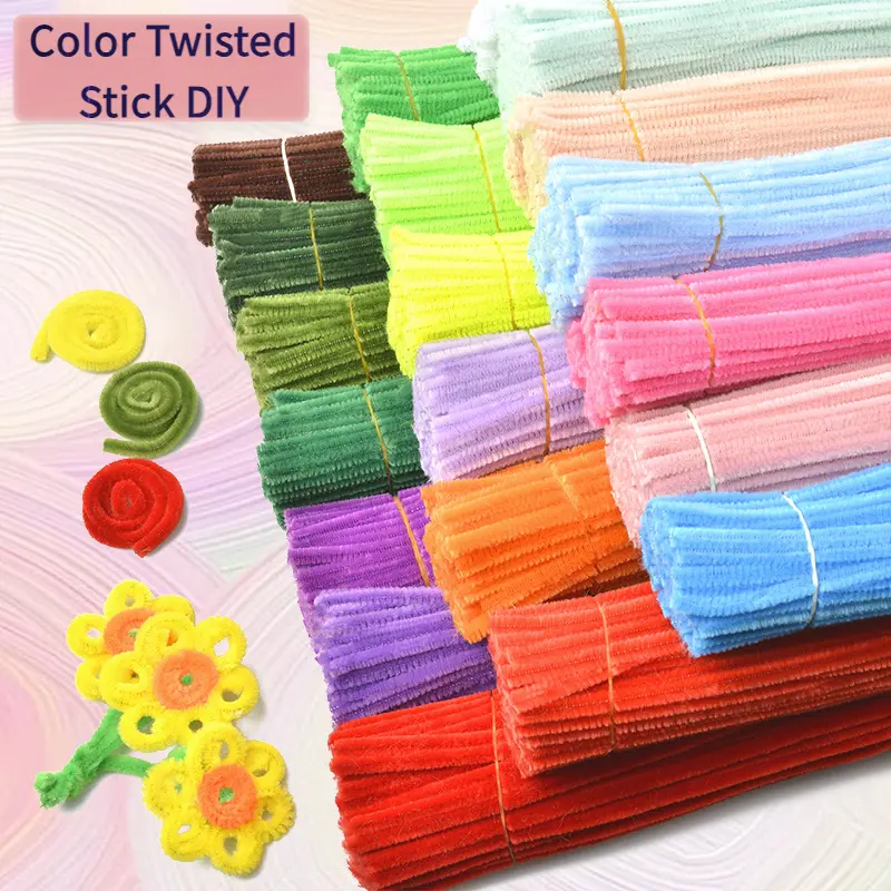 Macaron Color Twisted Stick DIY Material Package Wholesale Simulation Plush Wool Tops Folding Stick Twisted Stick Material Flower Assorted Color Chenille Pipe Cleaners