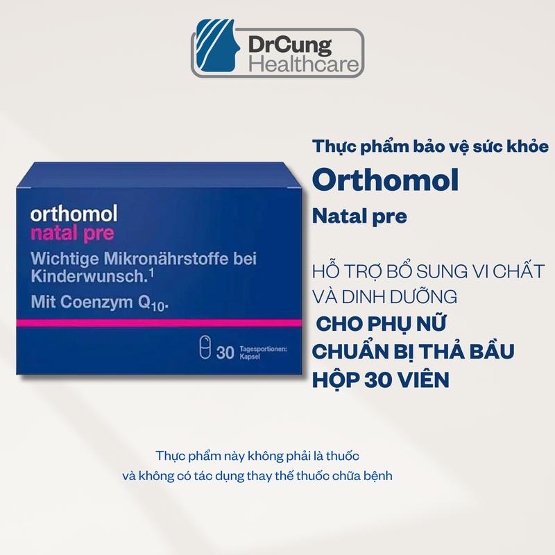 TPBVSK Orthomol Natal Pre Hộp 30 viên Hỗ trợ tăng cường sức khỏe bổ sung Vitamin khoáng chất Acid folic 5MTHF Coenzym Q10 cho phụ nữ thả bầu