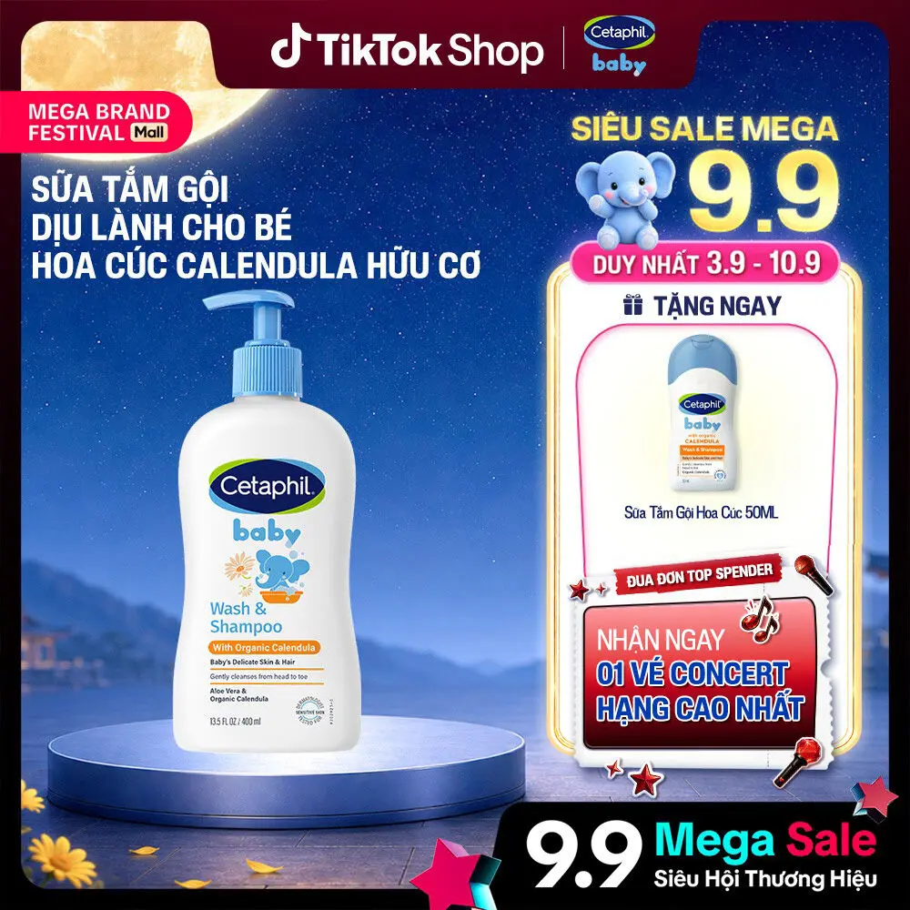 Sữa tắm dưỡng ẩm dịu lành cho bé với Calendula hoa cúc hữu cơ CETAPHIL BABY W&SHAMPOO CALENDULA 400ML