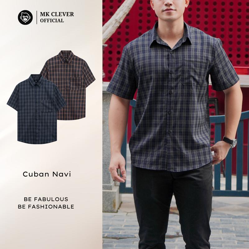 Áo sơ mi Cổ Đức Navi MK CLEVER họa tiết kẻ sọc, Chất liệu vải kẻ lạnh siêu đẹp, form dáng trẻ trung Menswear Nam