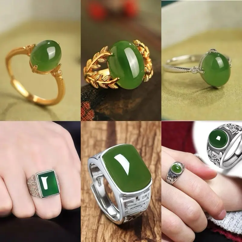 ￼(Bebas beli 2 dapat bonus) C100 Cincin giok batu asli hijau titanium wanita anti karat anti luntur