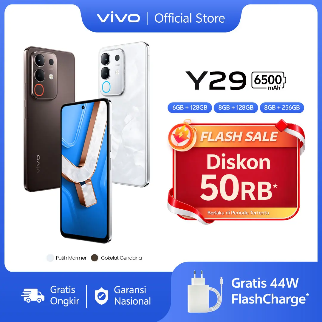 [NEW LAUNCH] vivo Y29 (8/256) - Design Marmer Eksklusif, 6500mAh Tahan 3 Hari, Tahan Banting Ekstrem, IP69 Tahan Air Ekstrem, AI Erase 2.0 + AI Circle to Search