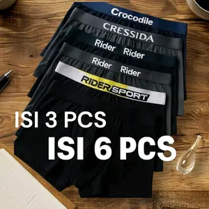 Celana Boxer Pria Dewasa Paket Isi 3-6 Pcs Celana Dalam Boxer Cowok Remaja Katun Karet Motif Random Ice Silik Lembut Nyaman Pilihan Ukuran M L XL XXL