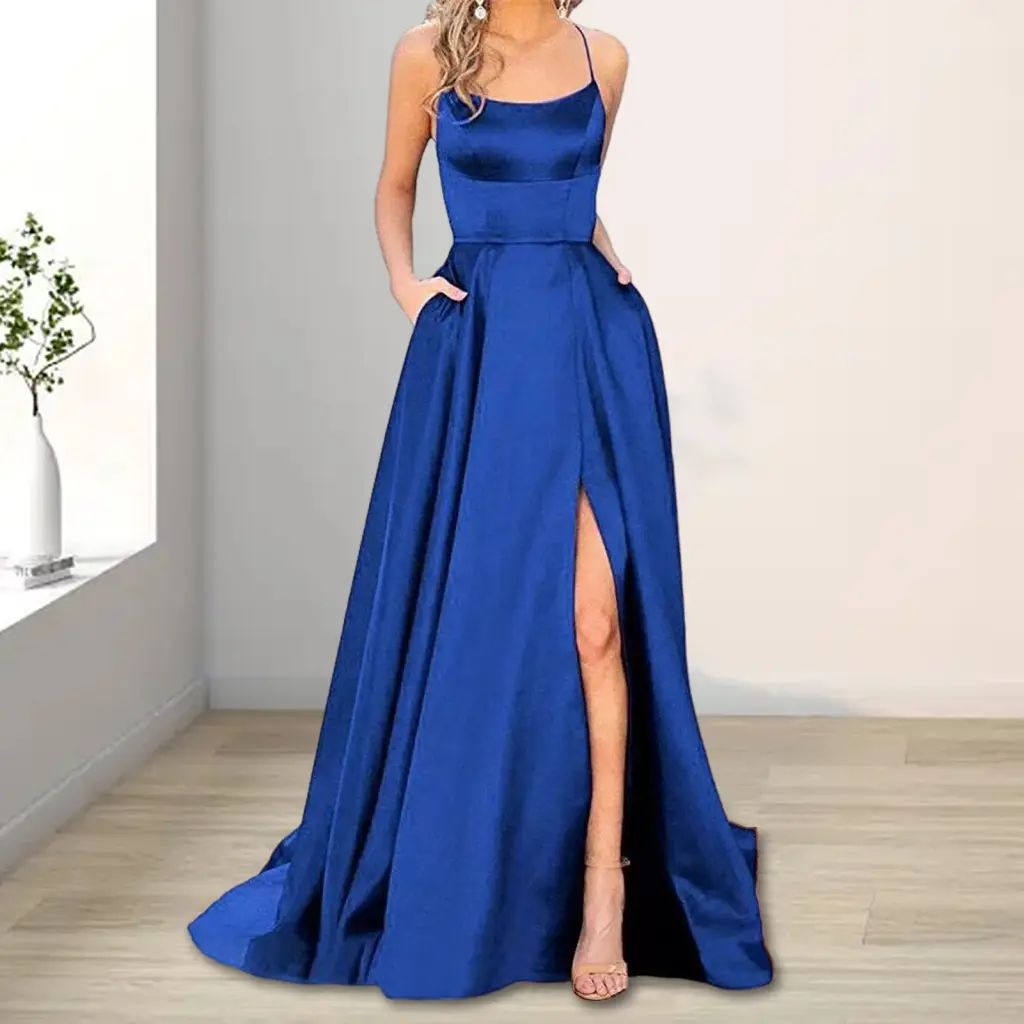 Váy Maxi Dự Tiệc, Gestkena, Dáng Ôm, Thanh Lịch, Trễ Vai, Váy Dạ Hội, Xẻ Cao, Có Túi, Thích Hợp Cho Bữa Tiệc Dạ Hội, Váy Maxi Satin Chữ A