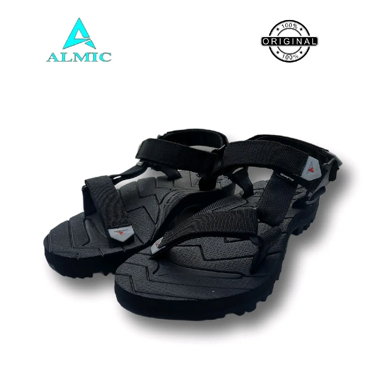 ALMIC- Sandal Gunung Selop Adventure Edge Original Black Sendal Gunung Outdoor pria wanita Karet Hitam