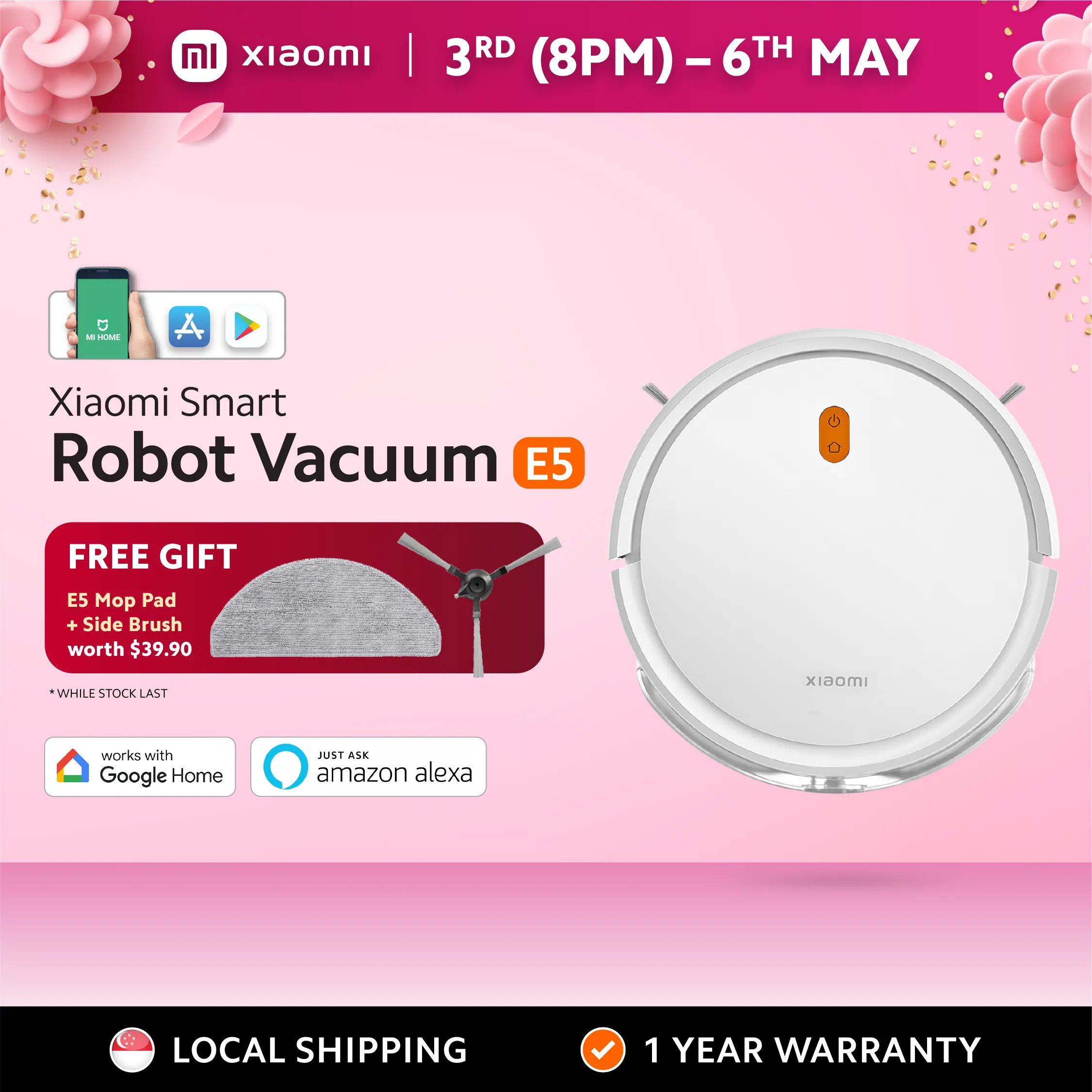 [NEW] Xiaomi Robot Vacuum E5 | Vacuum & Mopping Function | 2600mAh Big Battery | App Connectivity
