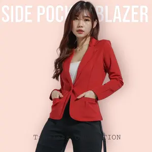 Chloebeautyshop - Blazer Wanita Side Pocket - Blazer Wanita Kekinian Polos Formal Atasan Kantor Outer Cardigan Kerja Hitam