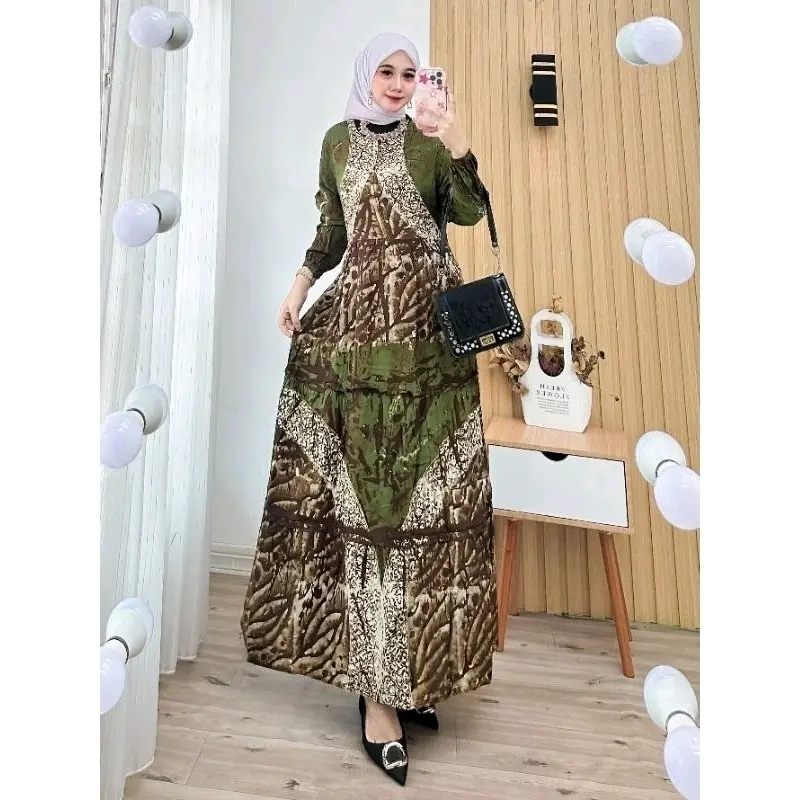 Zaneera Batik - Gamis Twill Ori Pekalongan Dress Muslim Wanita Rayon Super Premium Cap Malaman Motif Larissa Series Lengan Karet Model Rempel Nyaman Lembut Panjang 3