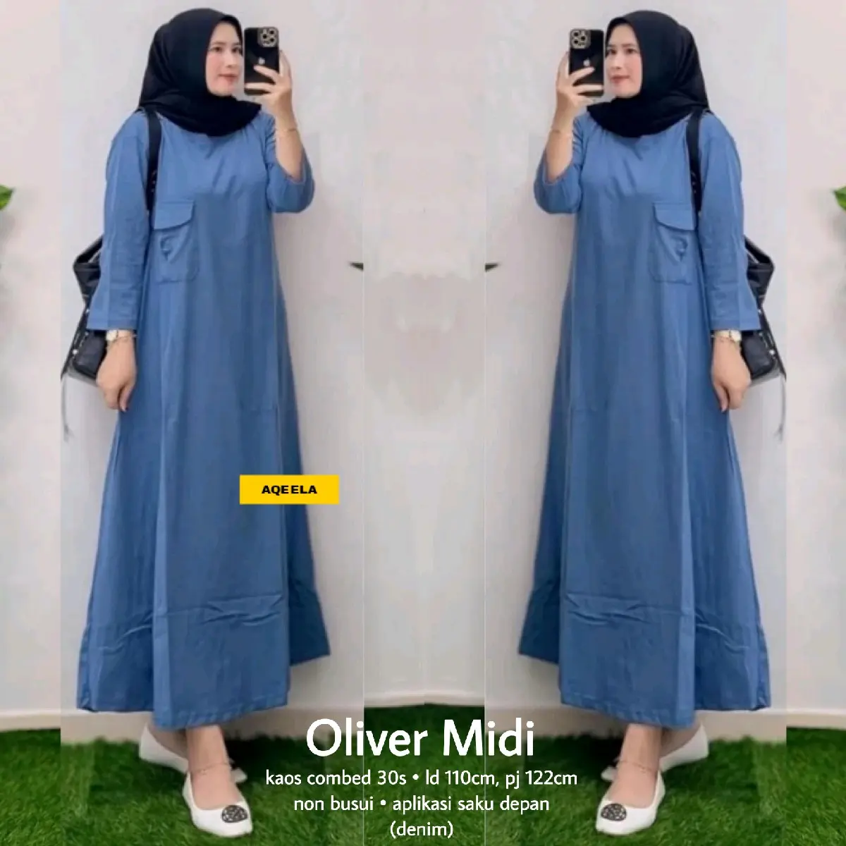 Gamis Wanita Maxi Oliver Kaos Combed Saku Katun Combed - Muslim Dress outfit kece berhijab