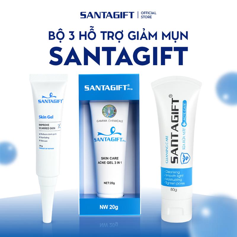 Combo 3 Sản Phẩm Trị Mụn SANTAGIFT dưỡng ẩm làm sáng da thông thoáng lỗ chân lông - 1SRM 1GGM 1SGL