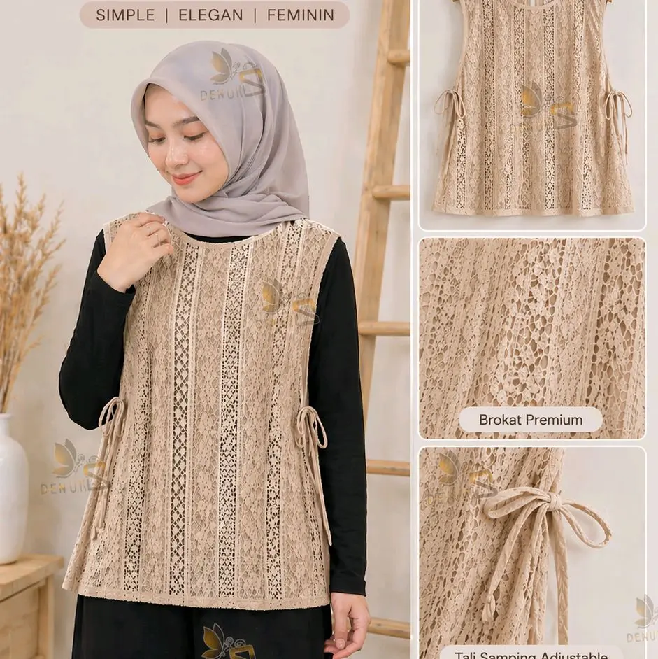 Outer Brokat Vest Wanita Bahan Lace Rompi Wanita Tali Samping Cardigan Kondangan