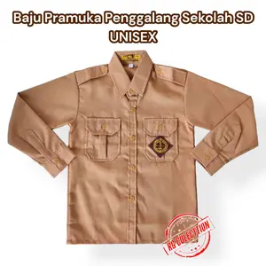 PARIS JAYA Baju Pramuka Penggalang Lengan Panjang Sekolah SD/MI Seragam Pramuka Lengan Panjang Laki laki/Perempuan Usia 7-14 thn Bordir Kemeja Fashion