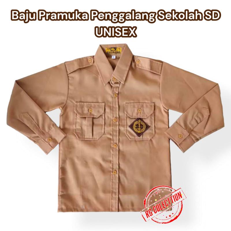 Seragam Sekolah Baju Pramuka Penggalang Lengan Panjang Anak Laki laki SD/MI Kelas 1-6 / Kemeja Pramuka Lengan Panjang Saku Atas Sekolah SD Laki / Perempuan Bordir Fashion 3