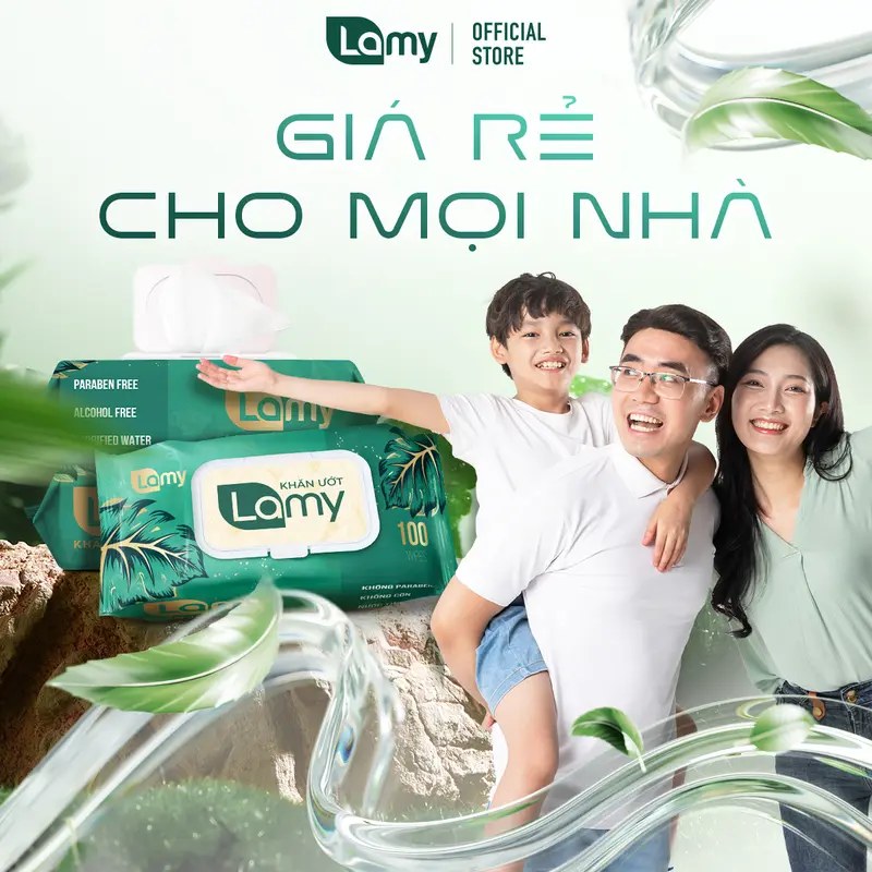 [LAMYAD] Khăn ướt LAMY - Thùng 10 gói x 100 tờ không cồn không mùi  không parabens an toàn cho bé 6
