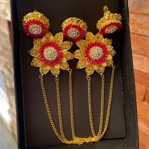 Set Bros Alpaka Kancing Kelopak Teratai Permata Trici dan Blue Safir