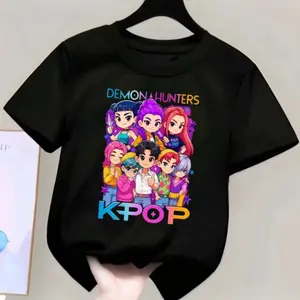 Kaos Anak Unisex Laki-Laki Dan Perempuan Ideal 2-12 Tahun Motif Demon Hunters Huntrix Kpop Baju Fashion  Gambar