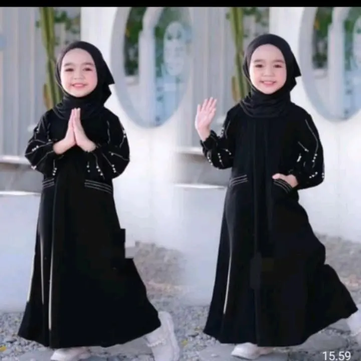 Abaya Gamis Remaja Simple Dress Hitam Mutiara Adya Mom and Kids Muslim Wanita Dewasa Bordir Mewah Arab Renda Turki Syari Kombinasi Putih 5
