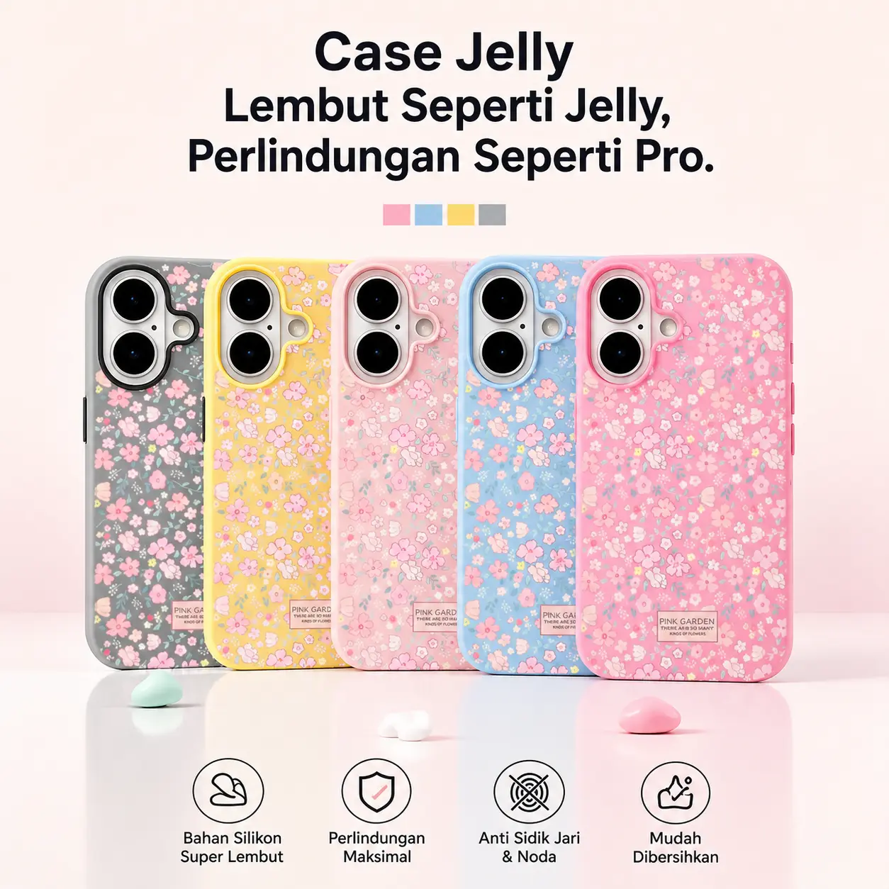 Casing HP Bunga Floral Korean Style Aesthetic Softcase Lens Protector Premium Anti Jatuh