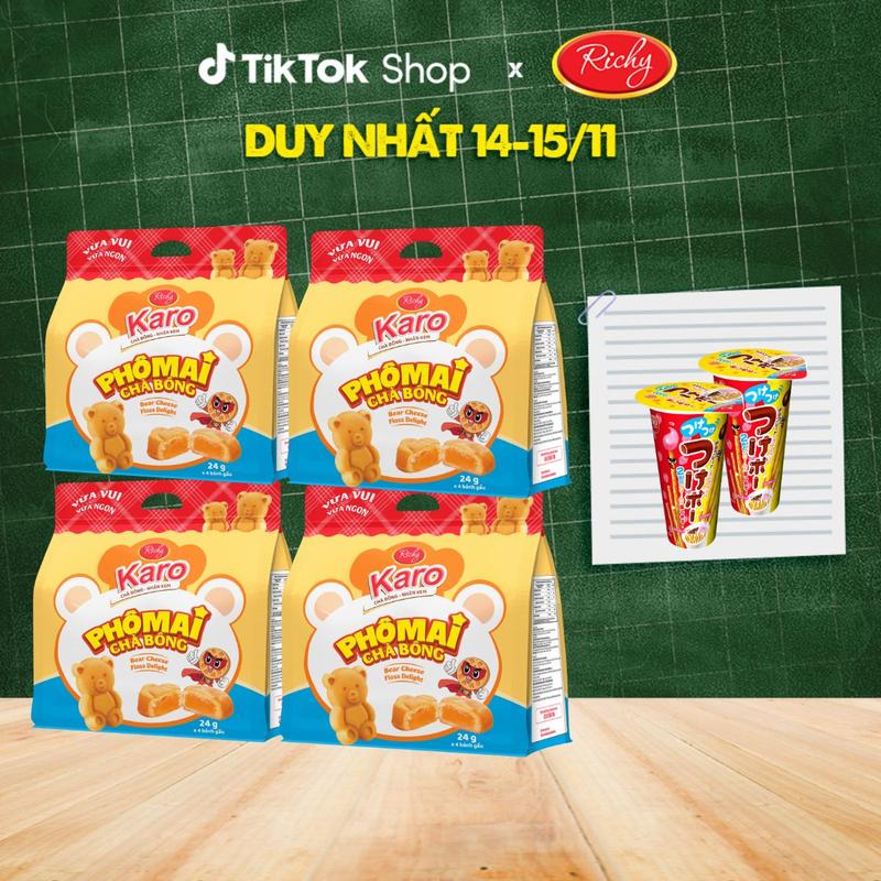   DUY NHẤT 14.11 - 15.11 TẶNG 2 QUÀ  Combo 4 túi bánh KARO gấu chà bông nhân phô mai banh gấu Snack Ăn Vặt Food gaun han kemsua 