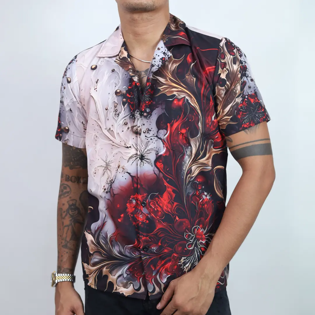 BAJU KEMEJA KEKINIAN PRIA WANITA DOWEAR MOTIF ELEGANT RED 333 PRINTING