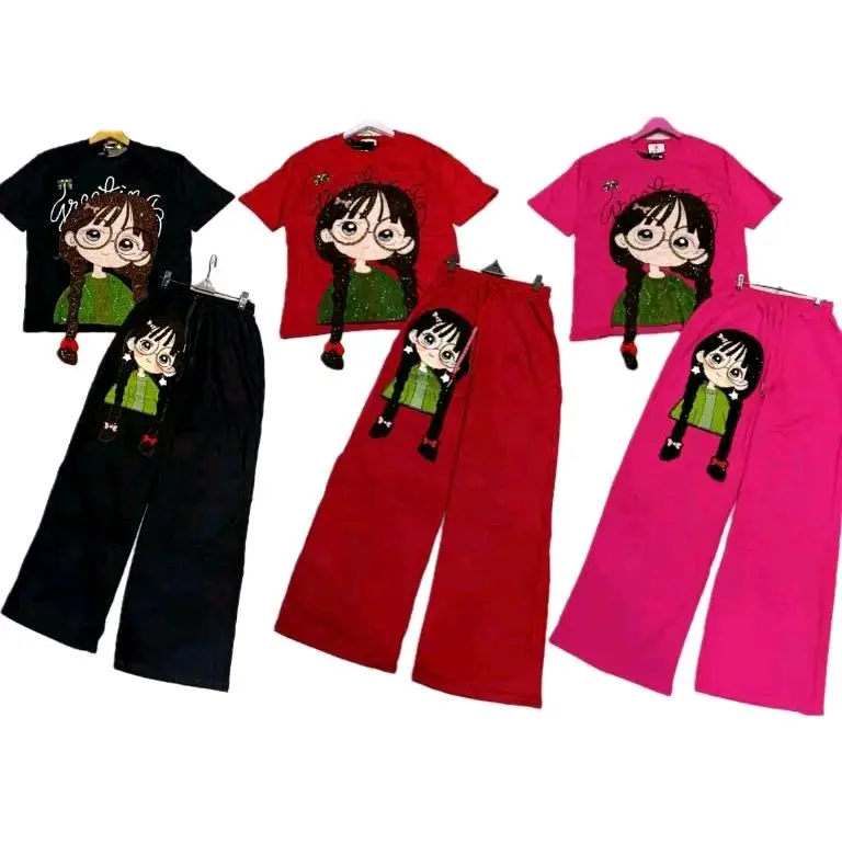 Setelan Premium katun Zi Tong set baju dan celana gambar besar