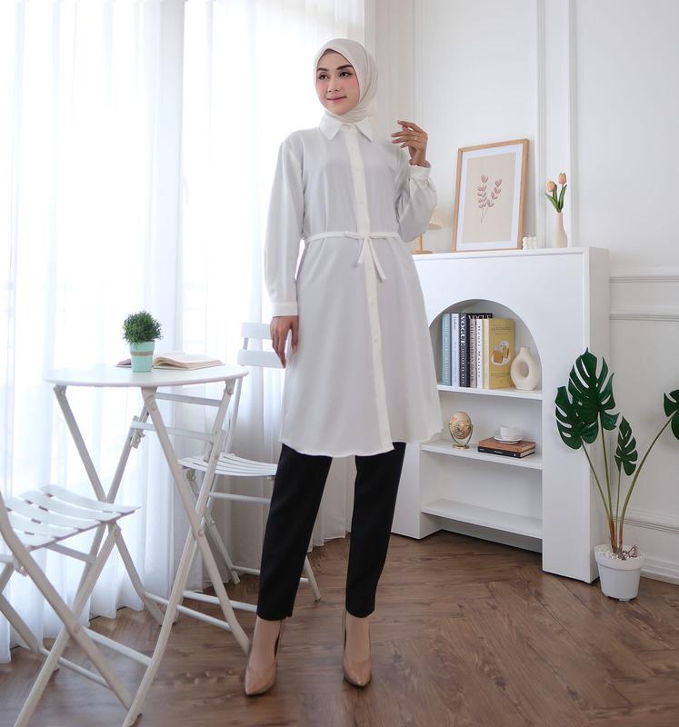 Baju Long Dress Kemeja Tunik Wanita Muslim Jumbo Terbaru 2024 Kekinian Polos By Azka 9