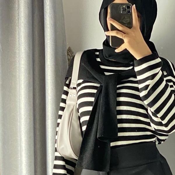 JN- Chika Blouse Stripe Atasan  Panjang Wanita Knit Casual Baju Knitted Knitwear Crop Top Outer Cardigan Oversize kemeja  hadeed Motif Kardigan Garis Basic 6