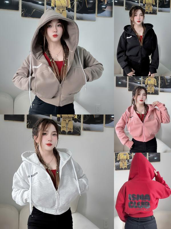 Áo Khoác Nỉ Nữ Form Lửng SUSUSHOP268 4 Túi Nón To Tay Xỏ Ngón In Chữ Trước Sau Top Hoodie Zíp mã FL111- FL115. Women
