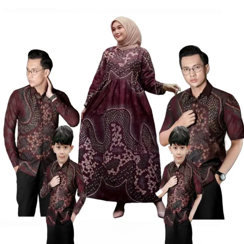 Baju Batik Ayah dan Anak Laki-Laki WATU Maroon - Ukuran M-XXL - Ibu, Katun Keluarga Dewasa Gamis Couple 0