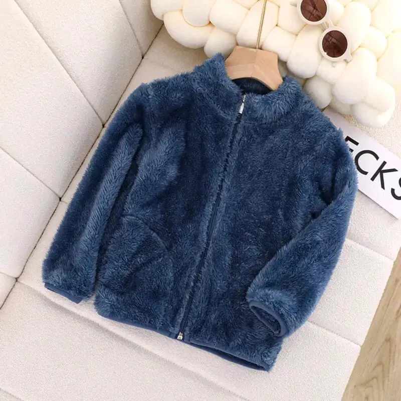 Jaket Anak bulu serpa Blazer Outher Cowok Cewe Hangat Hoodie Fashion Keren atasan anak Zipper