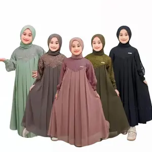 Gamis Anak Perempuan Inara Syari Kids Bahan Crinkle Airflow Mix Brukat - Usia 10-11-12-13-14-15 Tahun - Baju, Fashion Baju Fashion Dress Muslim Panjang Tanggung Lebaran Remaja