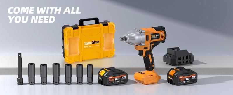 Product Introduction of TaskStar 1200Nm(886ft-lbs) Cordless Impact Wrench, 1/2" High Torque Brushless Electric Driver With Two 4.0Ah Battery, Fast Charger for Car Tires Truck 24