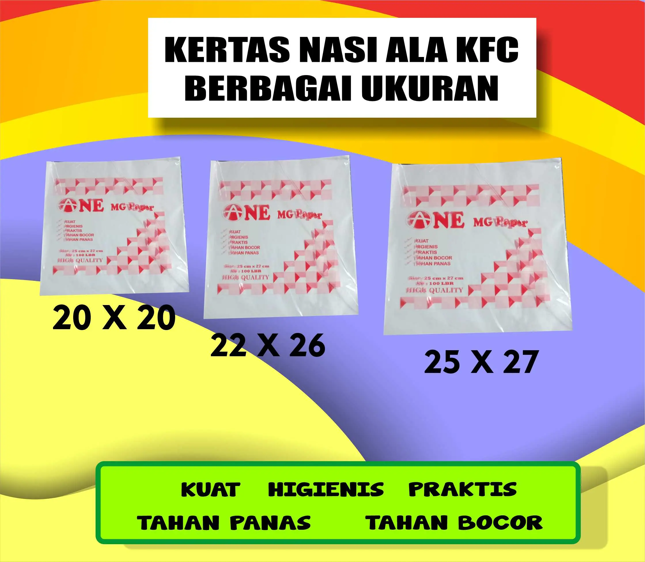 [100 lembar] Kertas Nasi ala KFC / kertas litho laminasi berbagai ukuran / kertas minyak putih tipis